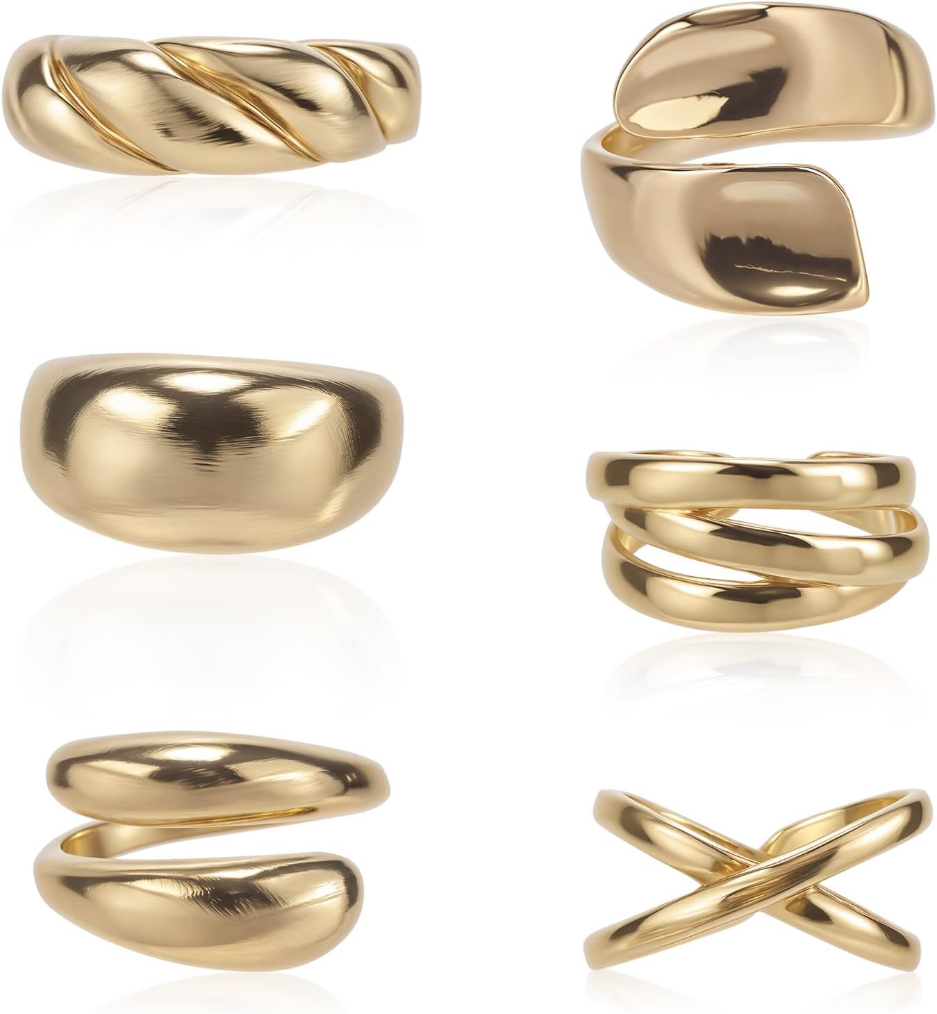 Amazon.com: Mikovivi 6pcs Chunky 18K Gold Plated Alloy Rings for Women ...