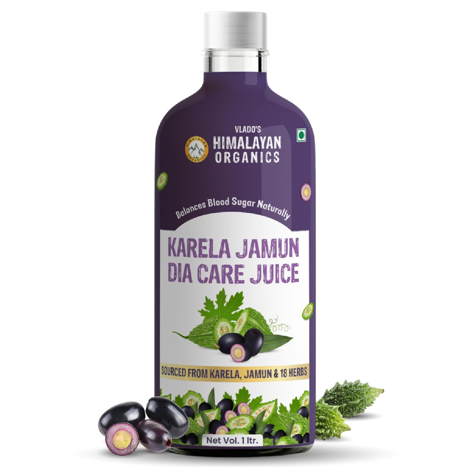 Vlado’s Himalayan Organics Karela Jamun Diabetic Care Juice with Neem, Amla, Giloy, Gudmar, Methi, Vijaysar Kutki, Aloevera, Turmeric, Kutki, Shatavari, Arjun, Cinnamon, Green Tea I Manage Sugar Level I Made with 18+ Clinically Proven Natural 100% Ayurvedic Potent Herbs I Specially design for Diabetic & Sugar Control I Dia Free Diabic Care Juice – 1L