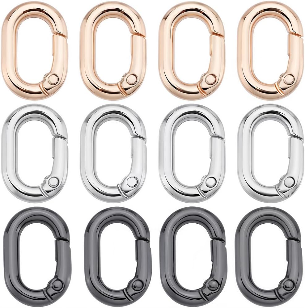 SUNNYCLUE 1 Box 30Pcs Alloy Oval Key Ring Spring Gate Rings Metal Gold Silver Black Carabiner Buckle Clip Clasps Purse Trigger Snap Hook Gate Key O Ring for Jewelry Making Keyring Bag Diy Craft Supply