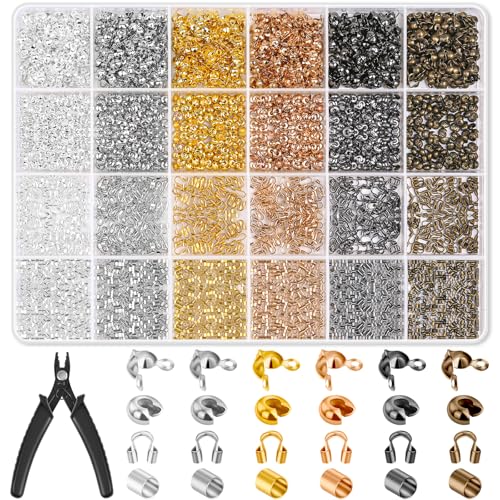 Acejoz 2251 Pieces Crimp Beads for Jewelry Making Knot Covers Crimp Bead Covers Crimp Tubes and Wire Guardians with Crimping Pliers for DIY Jewelry Bracelets Necklaces Making