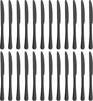 BEWOS Black Knife Set of 24, 23Cm Butter Knife Set, Matt Black Knives Made of Stainless Steel, Highly Polished, Dinner Knives for Home, Restaurant, Hotel, Dishwasher Safe, Polished