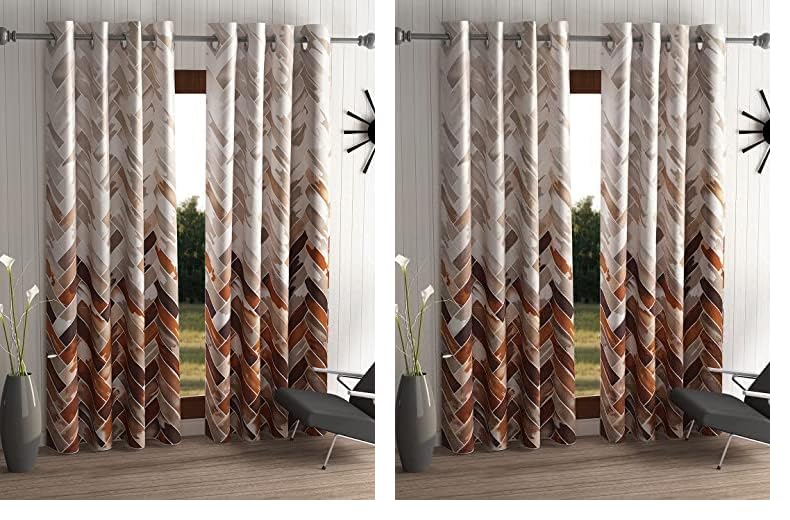 Image of Home Sizzler 2 Pieces Geometrical Panel Eyelet Polyester Door Curtains - 7 Feet, Brown (Pack of 2)