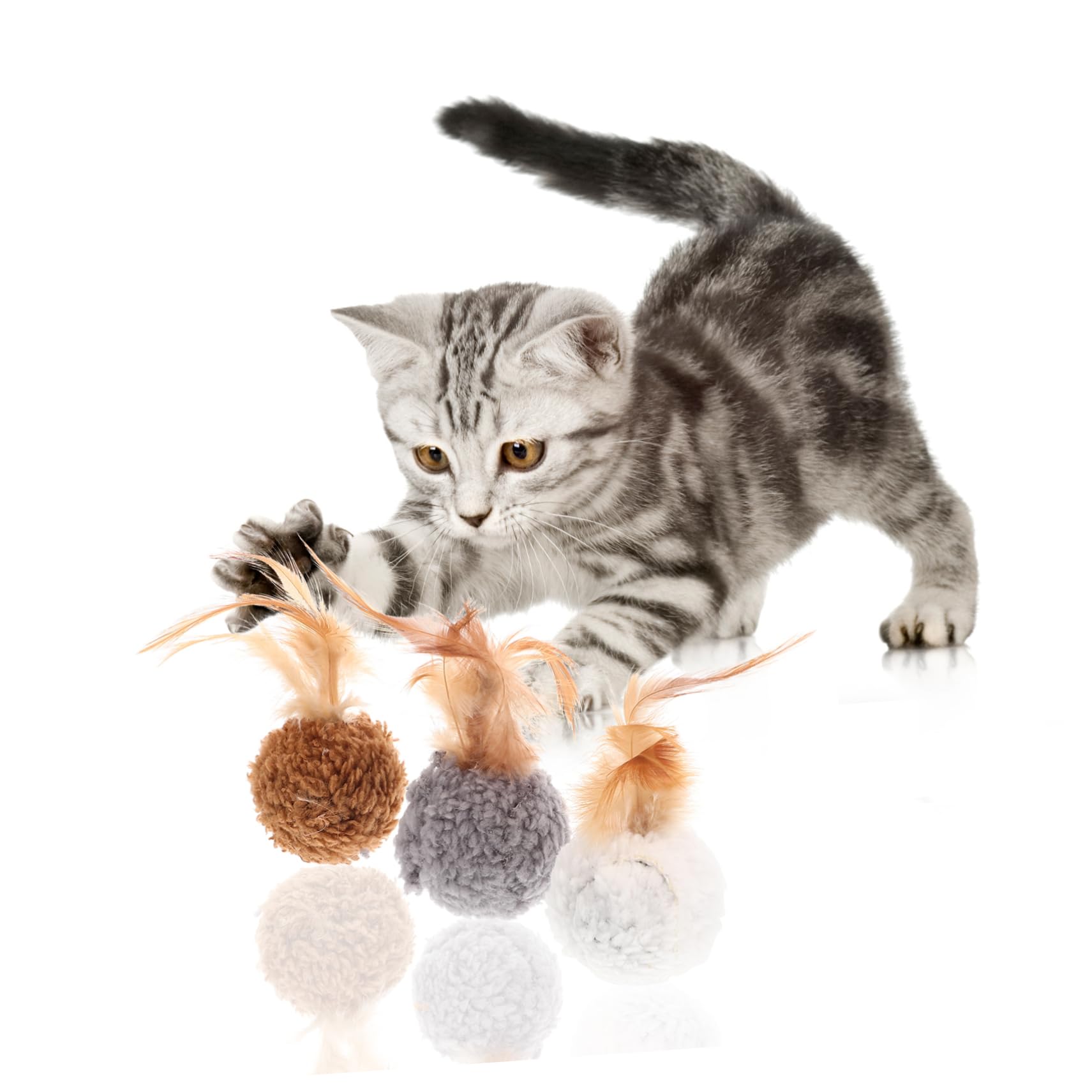 Happyyami 45stücke Teiliges Katzen-spielzeugset Mit Plüschbällen Und Federn Interaktive Und Tragbare Spielzeuge Für Katzen Zur Stressreduktion Bindung Zwischen Tier Und Halter