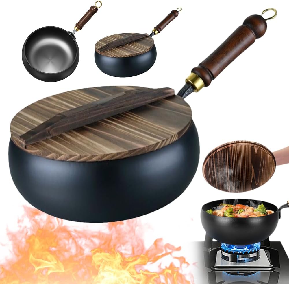 Suntuup Japanese Iron Pan, Uncoated Thick Iron Pot, 9.45in Suitable for Pots On Electric Stoves, Induction Cookers And Gas Stoves (Medium-no Lid)