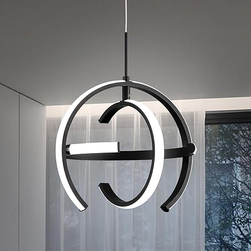 Candelabro LED moderno, lámpara colgante negra, anillo de globo contemporáneo, iluminación colgante de techo redondo para comedor, sala de estar,