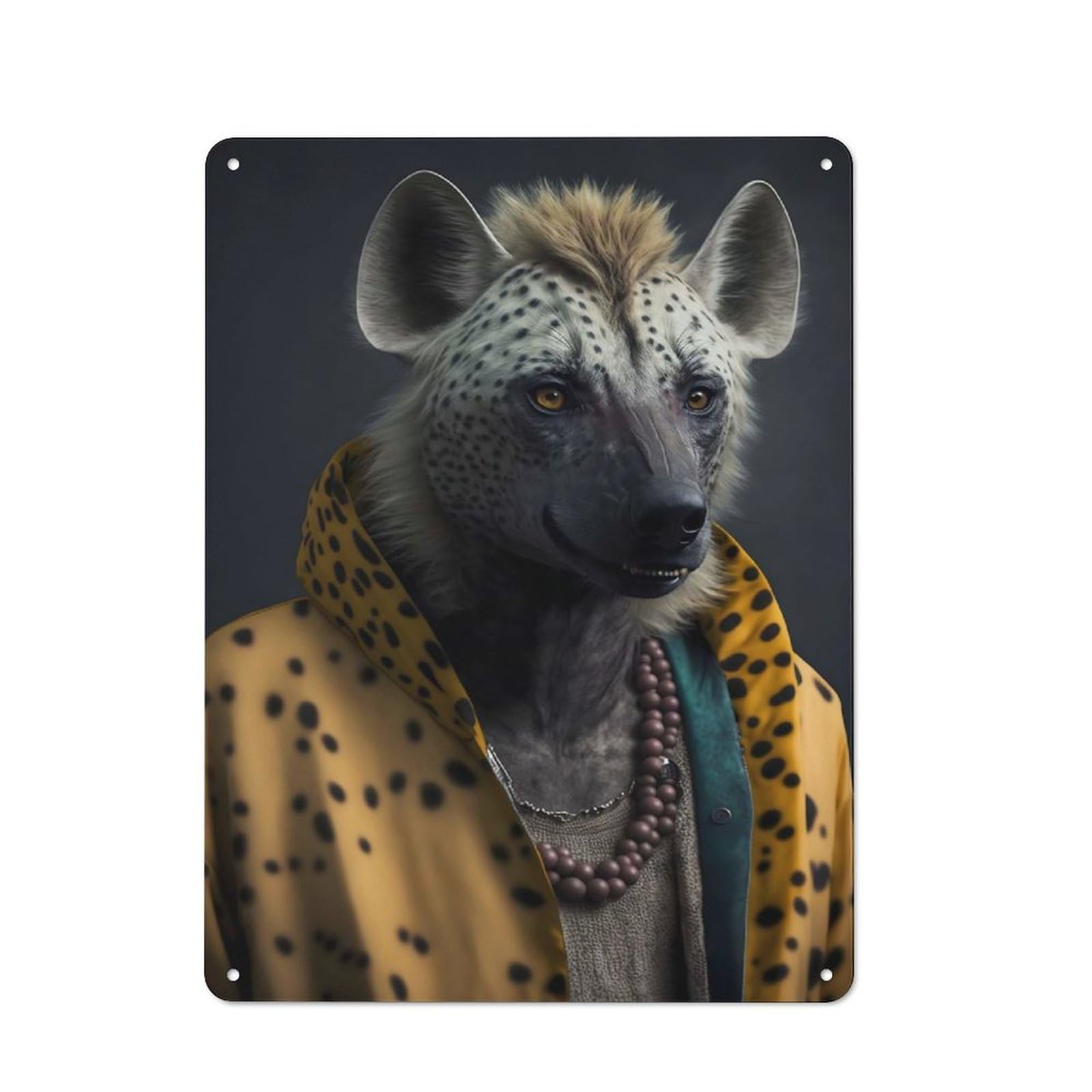 Junmoney Hyena Wild Animals Metal Sign 40X30cm With For Workshop Wall, Rustic Decor, Wall Decoration For Workshops And Hobby Rooms
