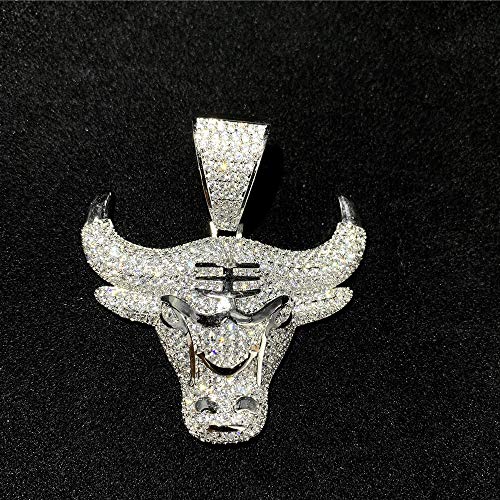 Kmasal Jewelry Men Hip Hop Iced Out Bling Cz Diamond Cartoon Vampire Bull Pendant 18K Gold And Silver Plated With 24" Stainless Rope Chain (Silver Color Bull) #TOP4