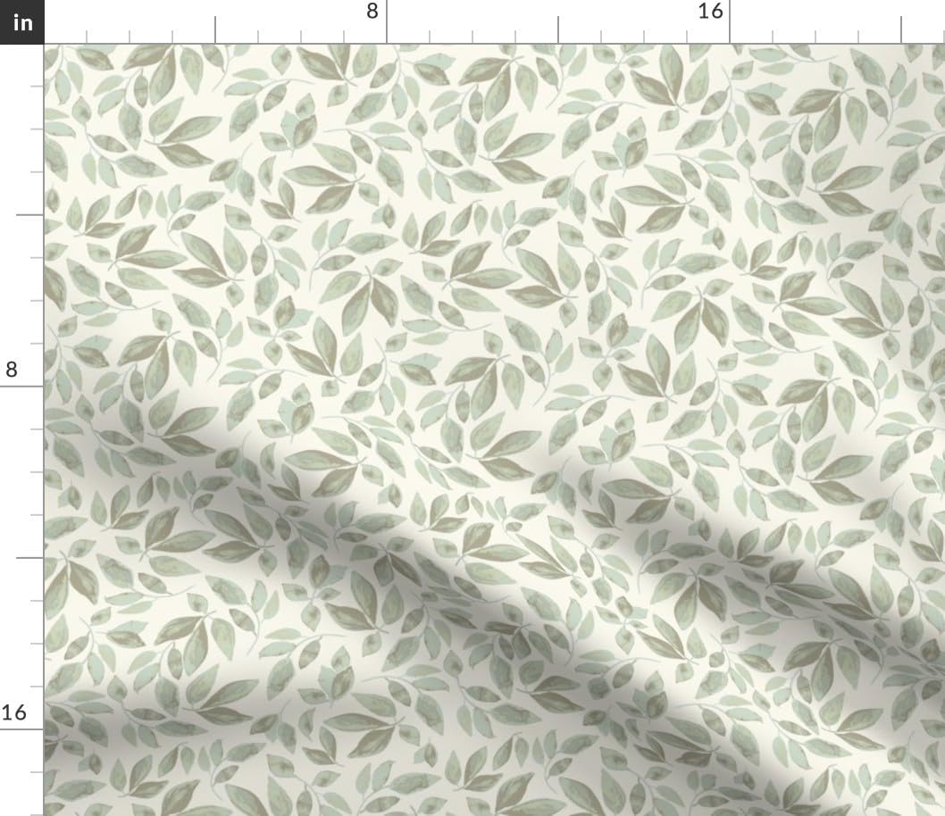 Spoonflower Fabric - Woodland Sage Watercolor Botanical Calm Shabby Chic Rustic Farmhouse Printed on Petal Signature Cotton Fabric by The Yard - Sewing Quilting Apparel Crafts Decor