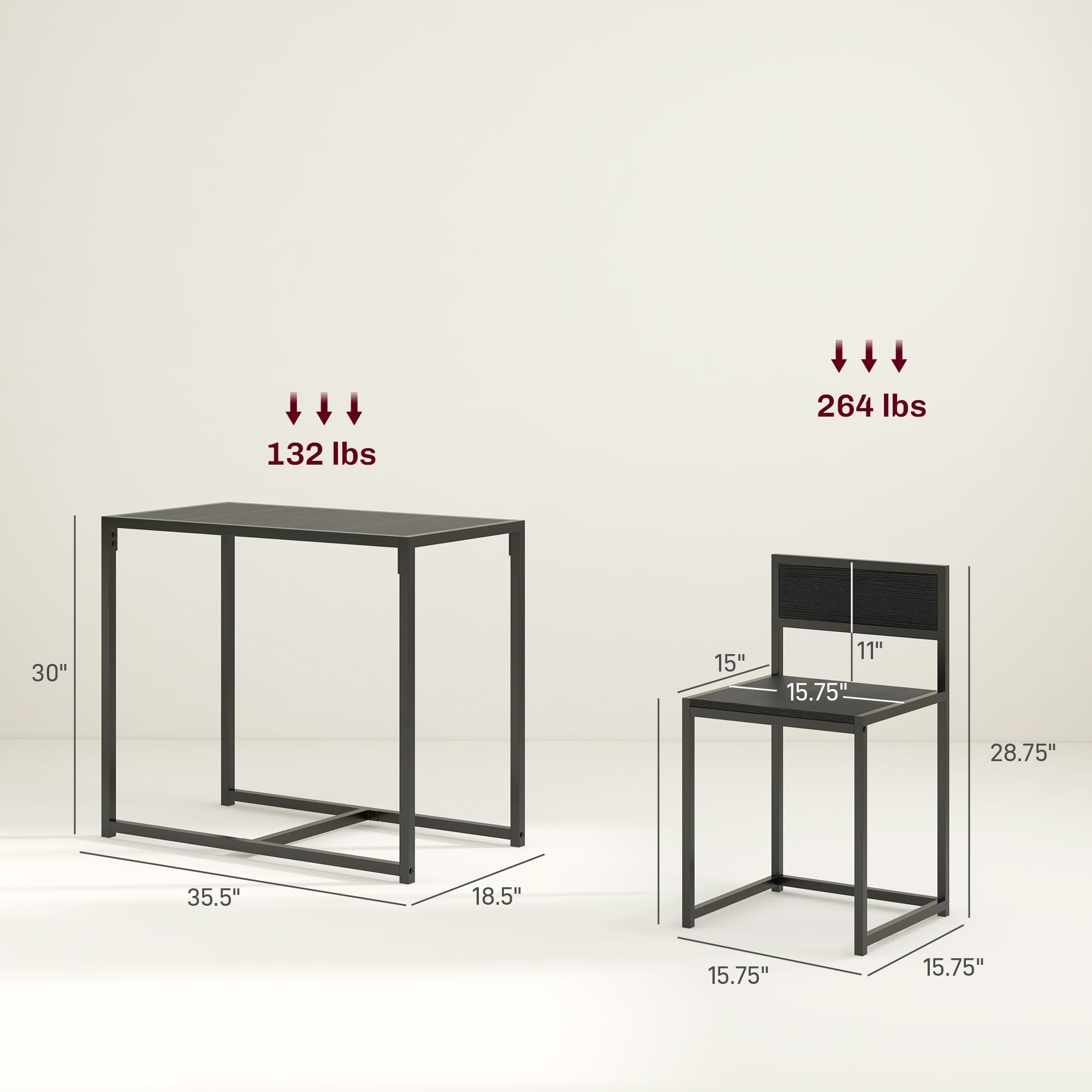 Juego de mesa de comedor industrial de 3 piezas para 2, mesa de cocina y sillas, juegos de comedor para espacios pequeños, color negro 7