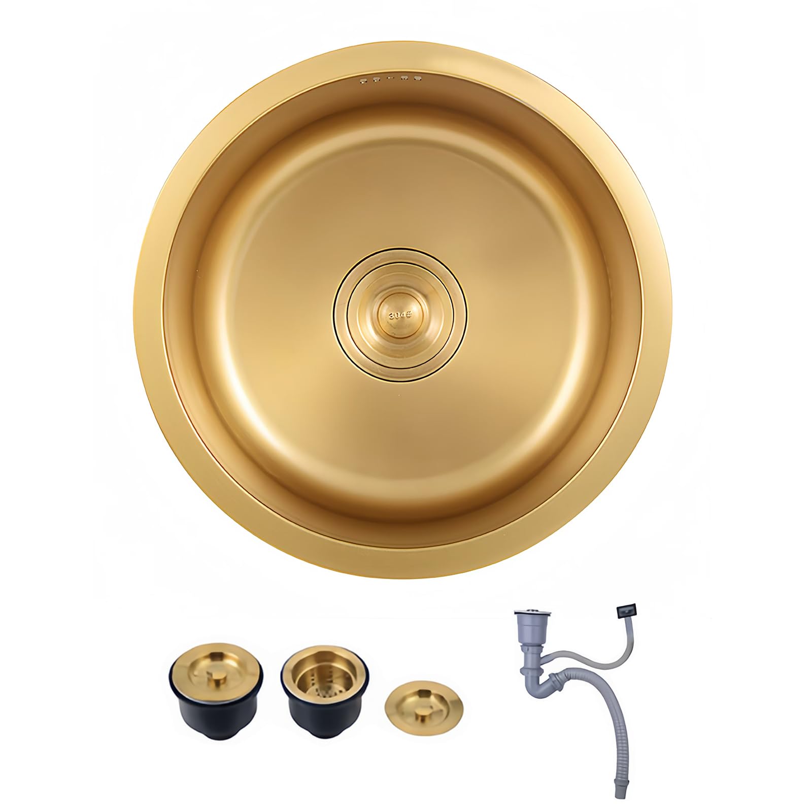 Okrągły wpuszczany zlewozmywak barowy 40,6 cm, ze stali nierdzewnej 304, idealny do kompaktowych przestrzeni, kamperów i małych kuchni, elegancki design do nowoczesnego wystroju