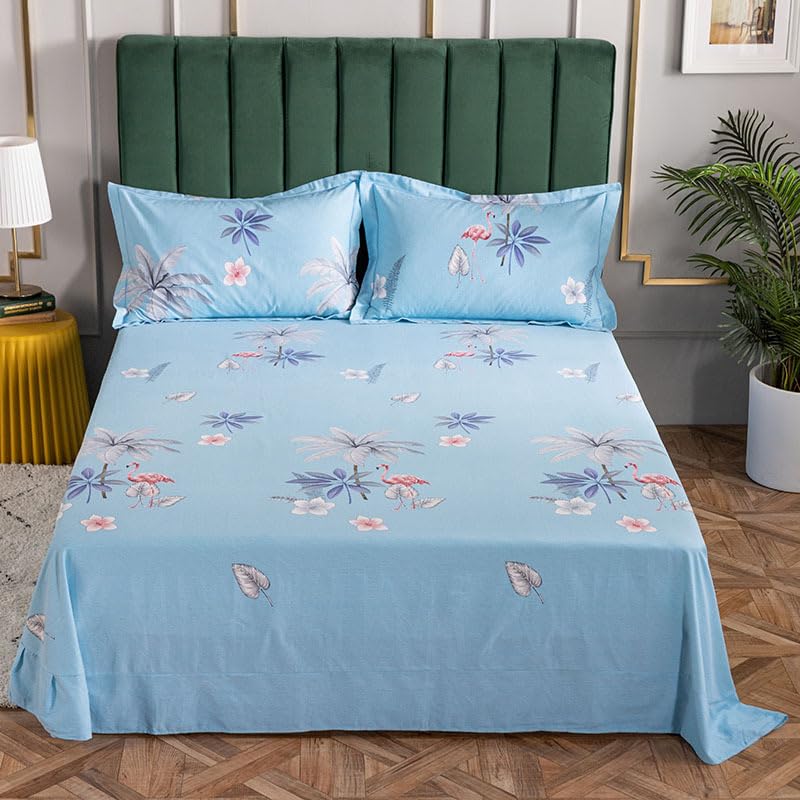 Sabanas Sábanas De Algodón Cepillado con Flores De Plantas, Cama Doble Gruesa, Edredón De Algodón Puro, Sábanas con, Flamenco, Azul, Cama De 2,0 M, De 270X245Cm
