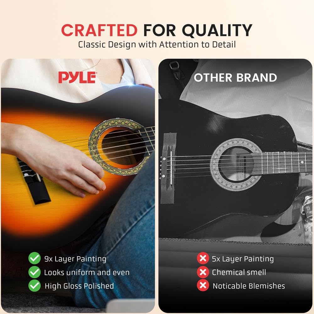 Pyle Guitarra acústica de tamaño medio junior – Set de guitarra de concierto para principiantes niños a partir de 6 años, forma de gota de sol, mate, incluye funda de correa, púas, cuerdas, paño de