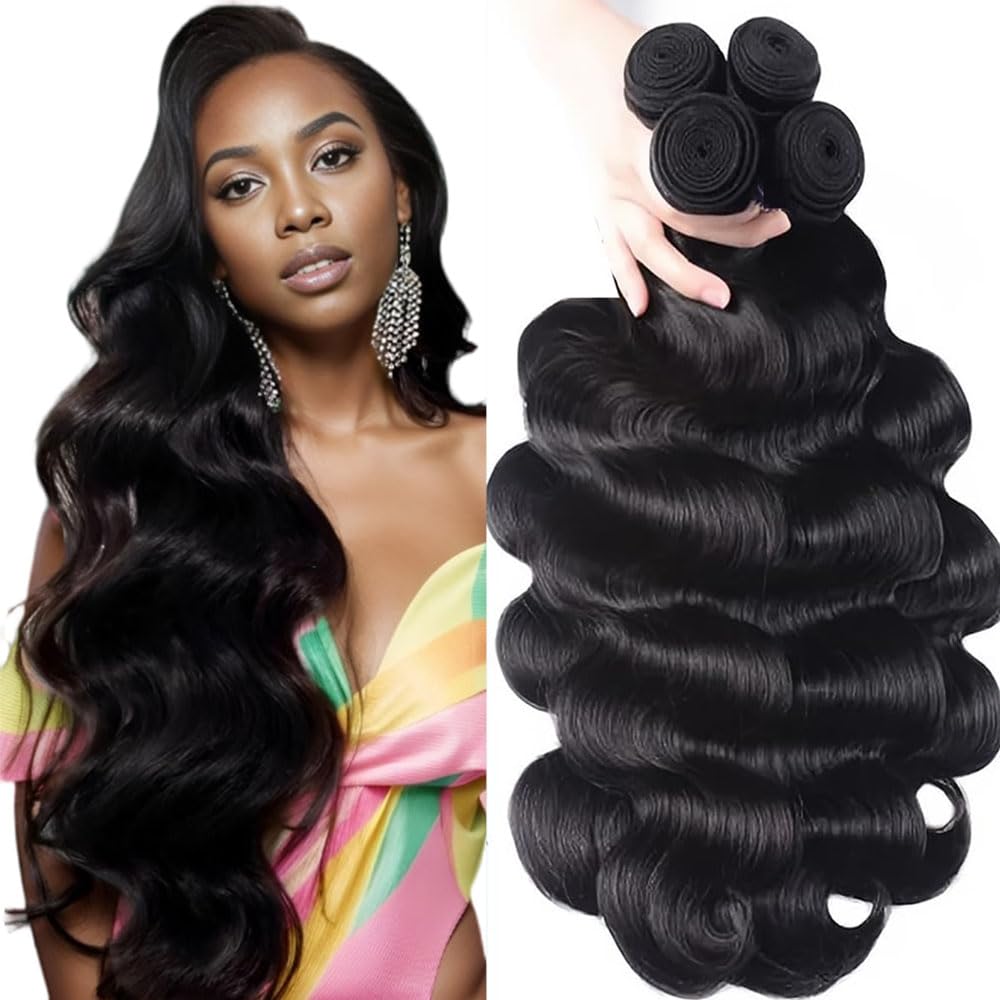 QTHAIR 18A Brazilian Body Wave Human Hair (24 22 20 18inch,400g, Natural Color) 100% Unprocessed Body Wavy Brazilian Virgin Hair Weave Brazilian Body Wave Human Hair Bundles