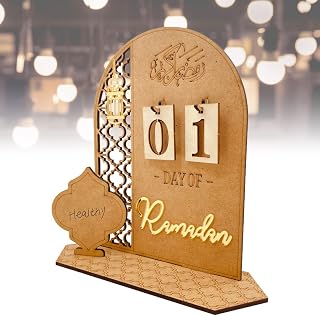JIANSITRADERSLTD Wooden Ramadan Calendar Reusable Ramadan Advent Calendar Interchangeable Number Countdown Calendars Ornament 30 Days Til Eid Rustic Wooden Calendar Decoration