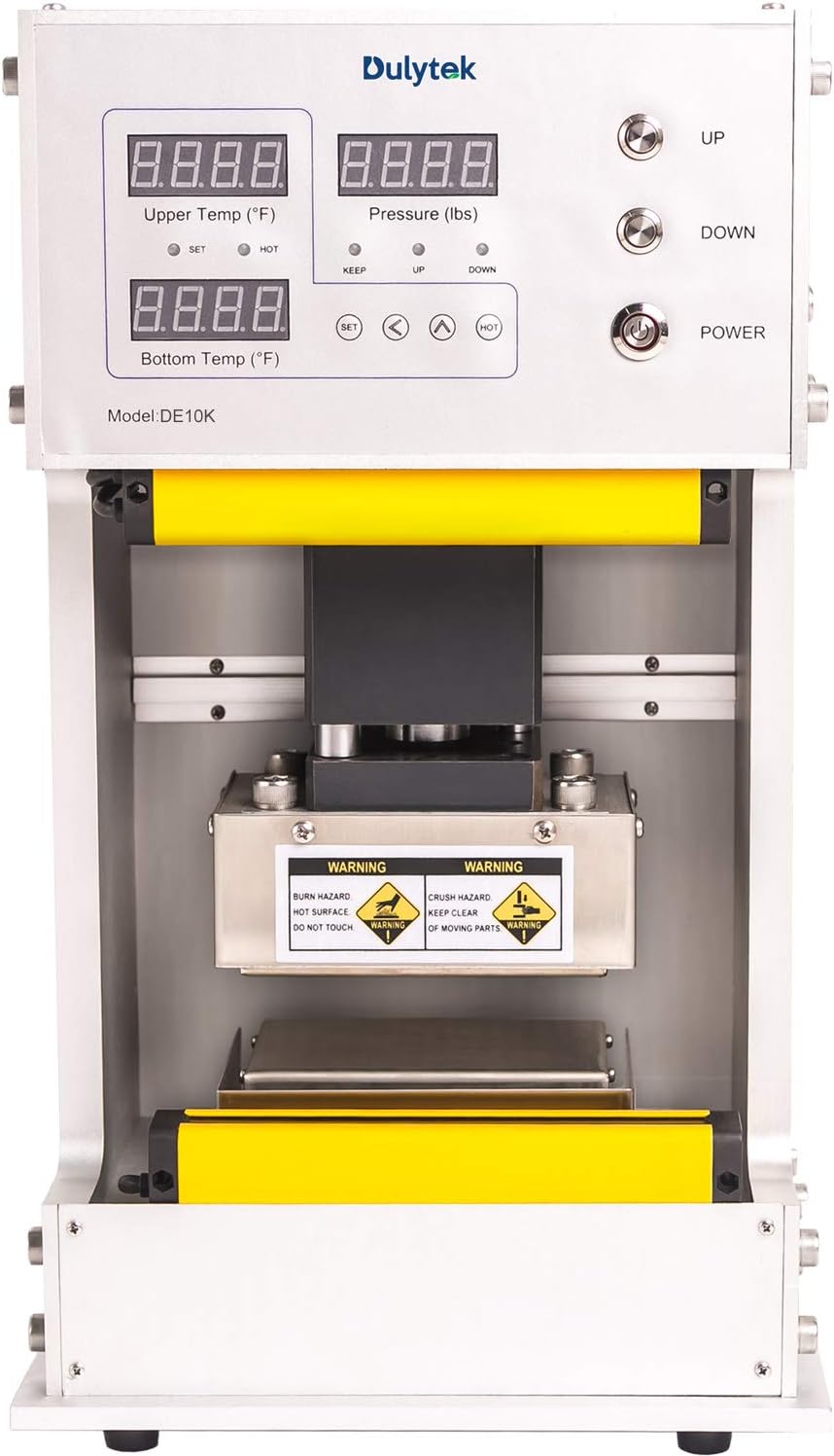 Dulytek Elite DE10K Hybrid Heat Press, 5 Ton Pressing Force, Dual Heat 3" x 5" Stainless Steel Plates, Plug & Play, Controlled Pressure, Real-Time Force Meter Display