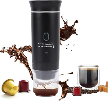 3 In 1 Portable Coffee Maker, Travel Coffee Machine for Camping, 72W 120ML Car Self Heating Coffee Maker with USB C, Portable Espresso Maker for RV, Home, Hiking Black