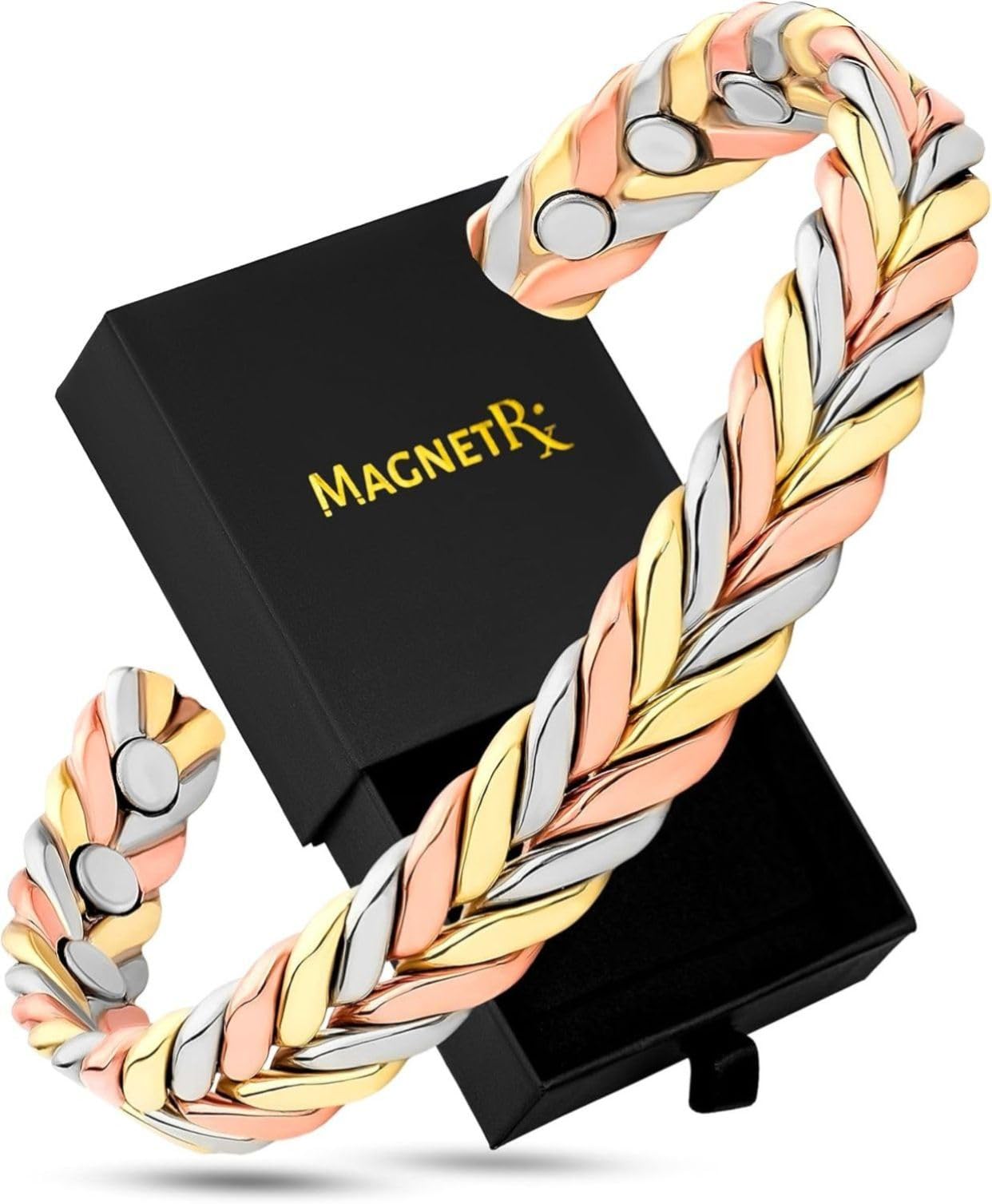 MagnetRX® Woven Copper Magnetic Bracelet - Magnetic Copper Bracelets - Adjustable Pure Copper Cuff Bracelet with Magnets