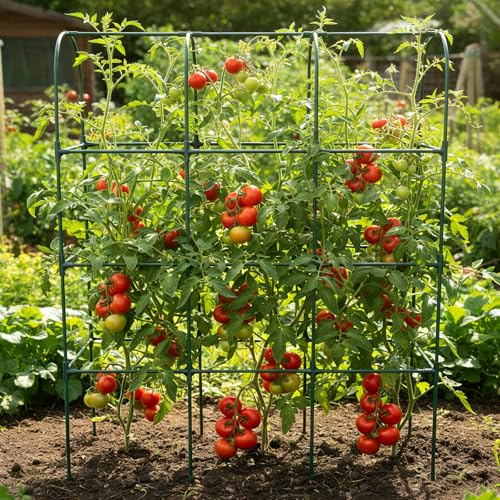 152cm Gurkenspalier mit Pflanztasche, Rankhilfe für Gurken & Tomaten, Stabiles Rankgitter Set aus Metall für Kletterpflanzen & Gemüse, Platzsparendes Vlies-Hochbeet für Garten, Balkon & Terrasse