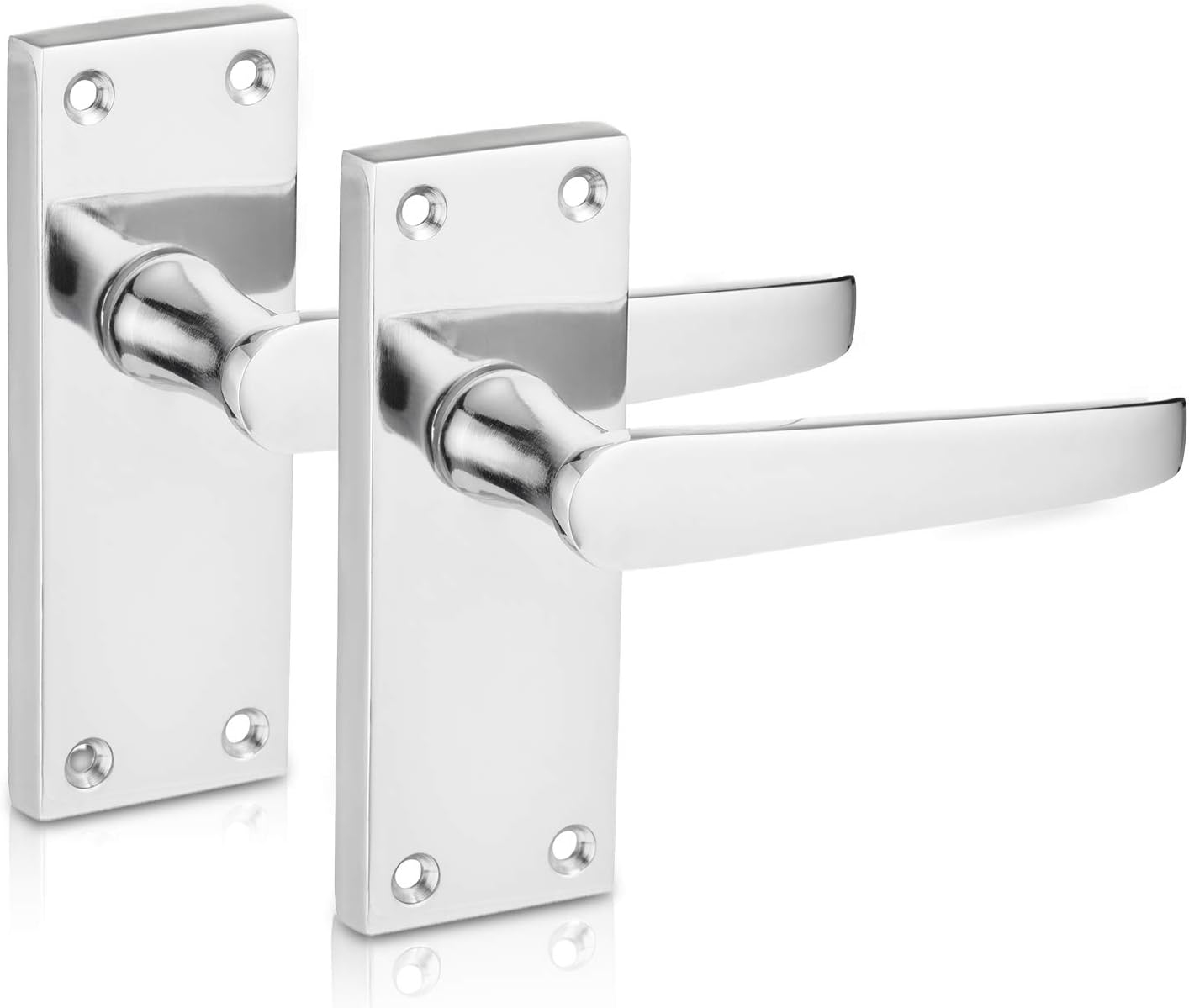 XFORT® Lever Latch Flat Polished Chrome Door Handles, Elegant Door Handle Set for Wooden Doors, Classic Victorian Straight Design, Ideal for All Types of Internal Doors [1 Pair].