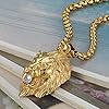 Flongo Men's Rock Gold Stainless Steel Biker Lion Head CZ Pendant Necklace, 22 inch Chain #2