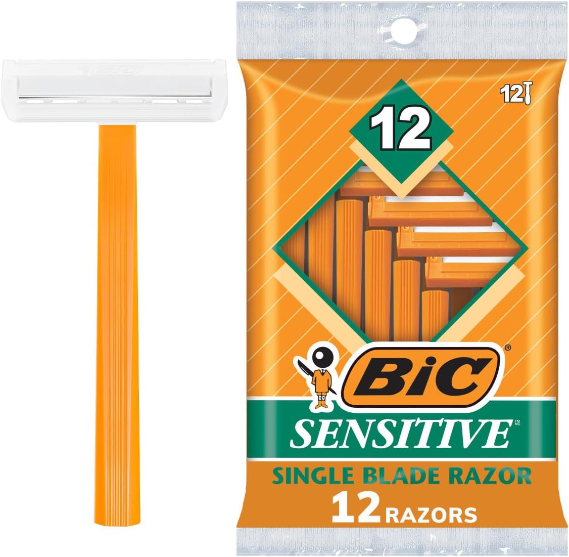 Sensitive Disposable Razors for Men, Long-Lasting 1 Blade Razors for Sensitive Skin, 12 Count