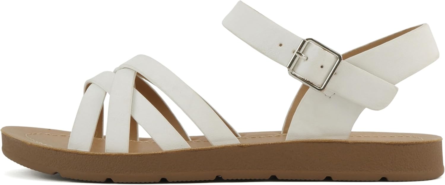 Soda Ling ~ Women Round Toe Multi-Strap Flat Sandals