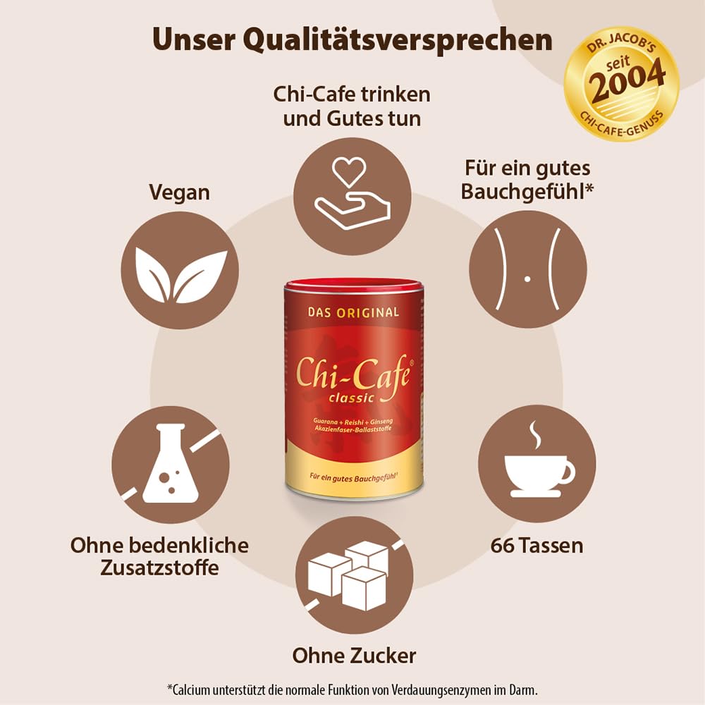 Chi-Cafe classic | 400 g Dose | kaffeehaltiges Getränkepulver mit Akazienfaser-Ballaststoffen | Kaffeersatz, gut für die Verdauung* | mit Reishi-Pilz, Ginseng und Guarana | vegan, 66 Tassen