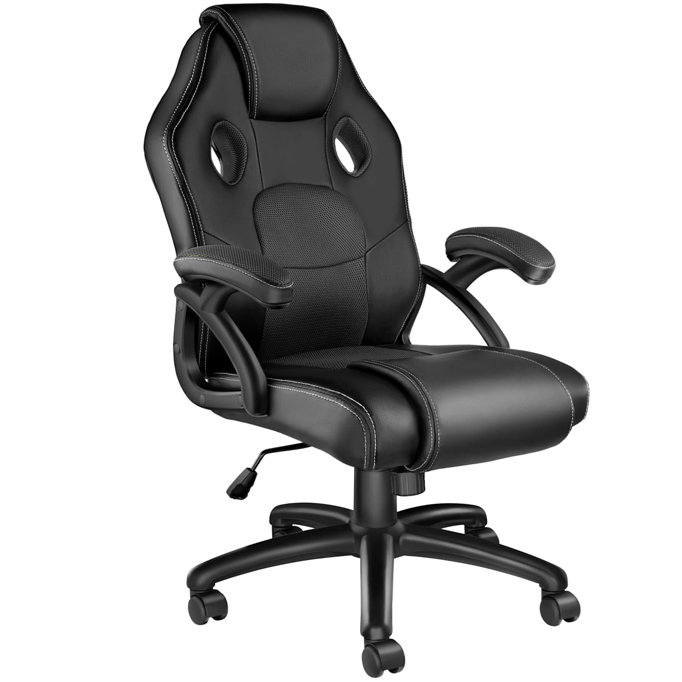 tectake® Silla Gaming, Silla Ergonomica Escritorio, Ordenador, Altura Ajustable, 5 Ruedas Dobles, Diseño Moderno, Acolchado Grueso, Tejido de Malla, Silla Oficina, Silla Escritorio - Negro