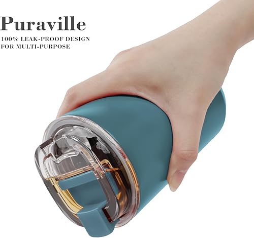 Miniatura 159 de Puraville Insulated Tumblers with Lid, 14 oz Travel Coffee Mug Stainless Steel Vacuum Cup, Leak Proof Reusable Double Walled Coffee Tumbler for Iced