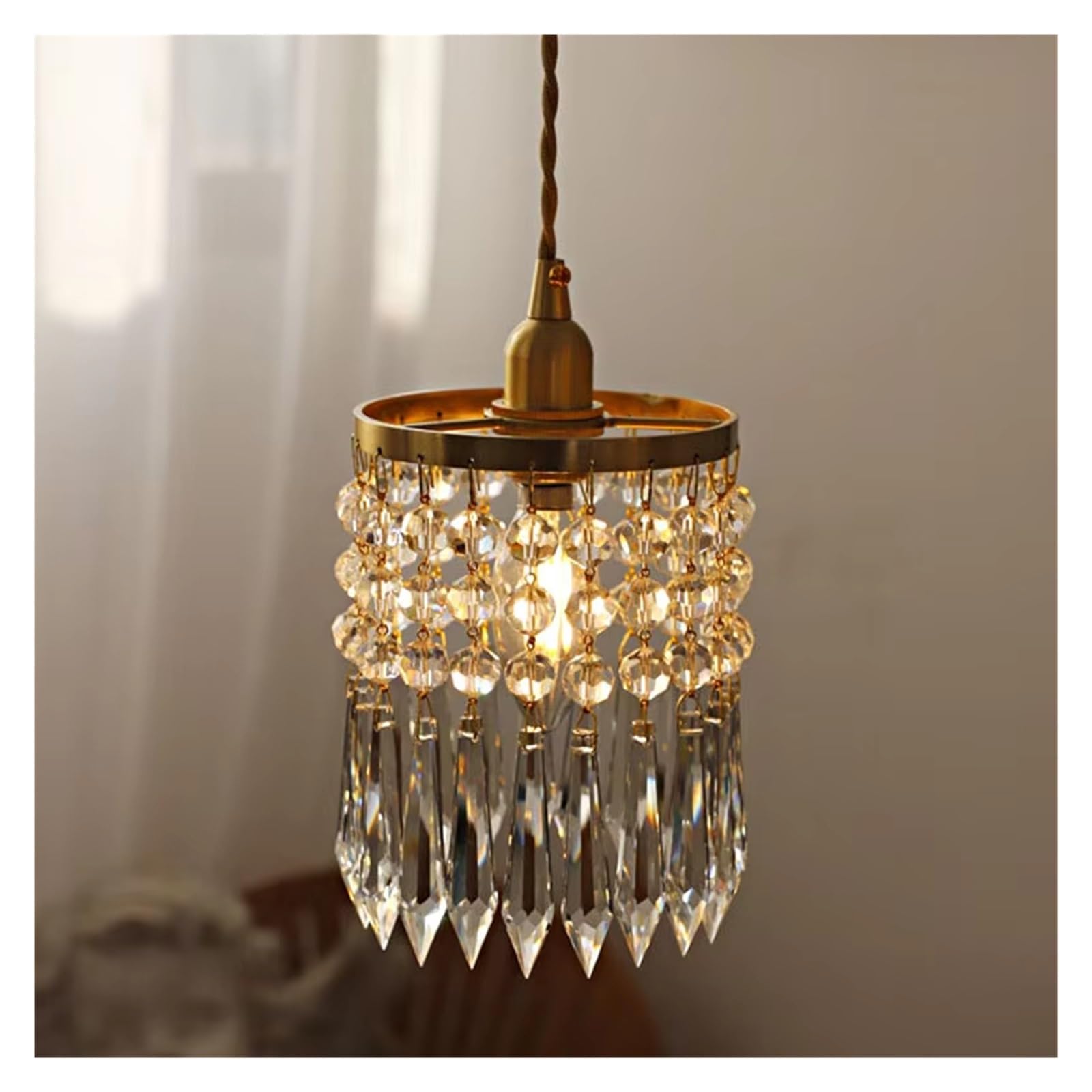 ZTCHSENZT French Crystal Chandelier Luxury Bedroom Bedside Pendant Lighting Aisle Window Counter Copper Hanging Lamp,Warm light