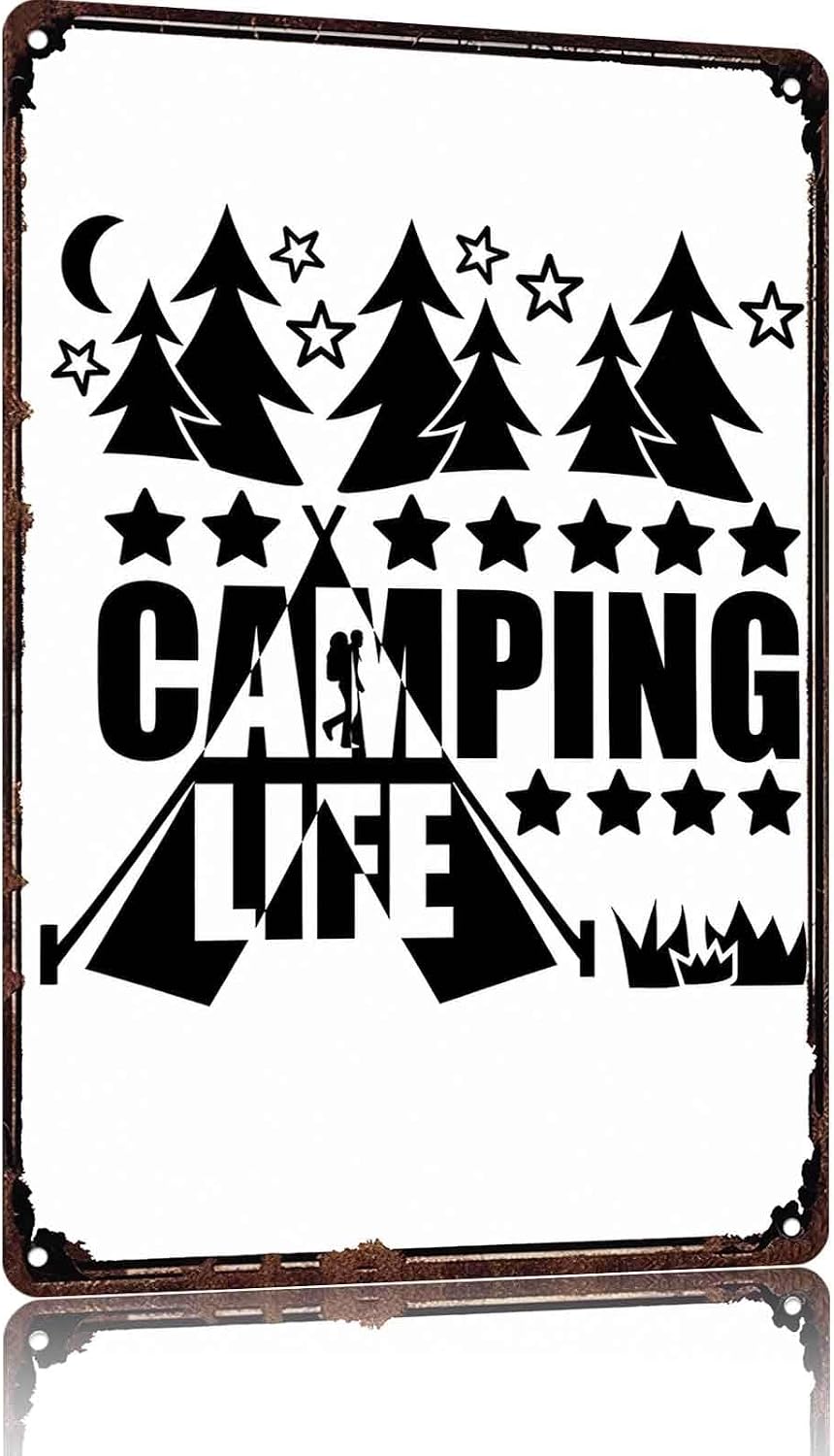 Vintage Camping Life Metal Signs 8x12 Inch,Campsite Wall Decor