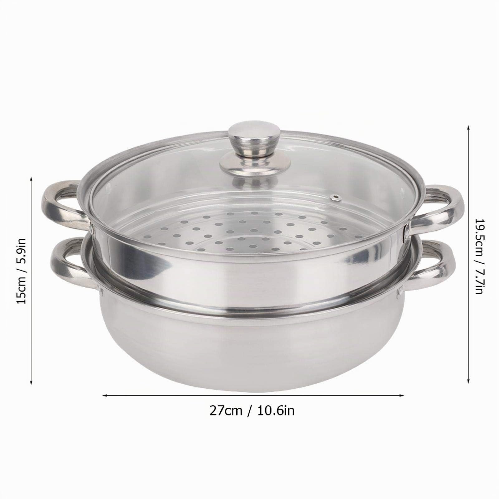 Vaporiera a 2 Strati, 27 cm / 11 Pollici Pentola per pentole in Acciaio Inossidabile Pentola a Doppia Caldaia per zuppa per fornelli in Vetro e fornelli a induzione