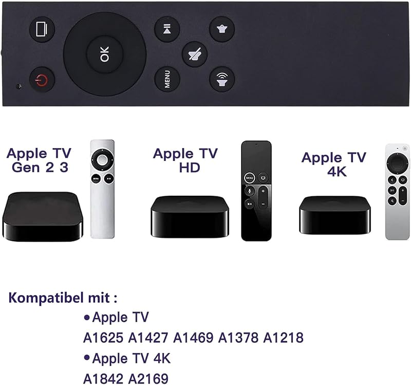 Riry Fejlett Apple TV Távirányító TV Vezérlő Funkcióval Apple TV4 és Apple TV4K 1/2/3 Generációhoz Univerzális Kompatibilitás