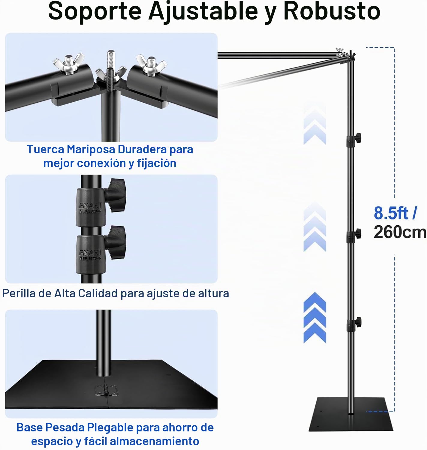 EMART Soporte de Fondo 2,6x3m, Sistema de Fondo Foto con Base de Acero