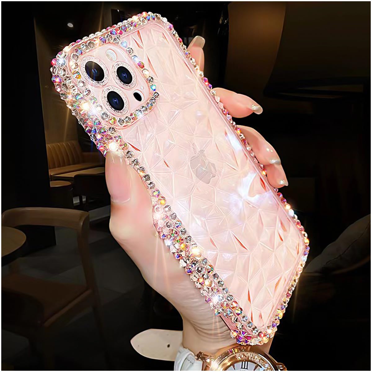 Erolagomat Designer for iPhone 16 Pro Max Case Bling,Cute Sparkly Glitter Rhinestones Phone Case with Shiny Diamond Rhinestones,Water Pattern Soft