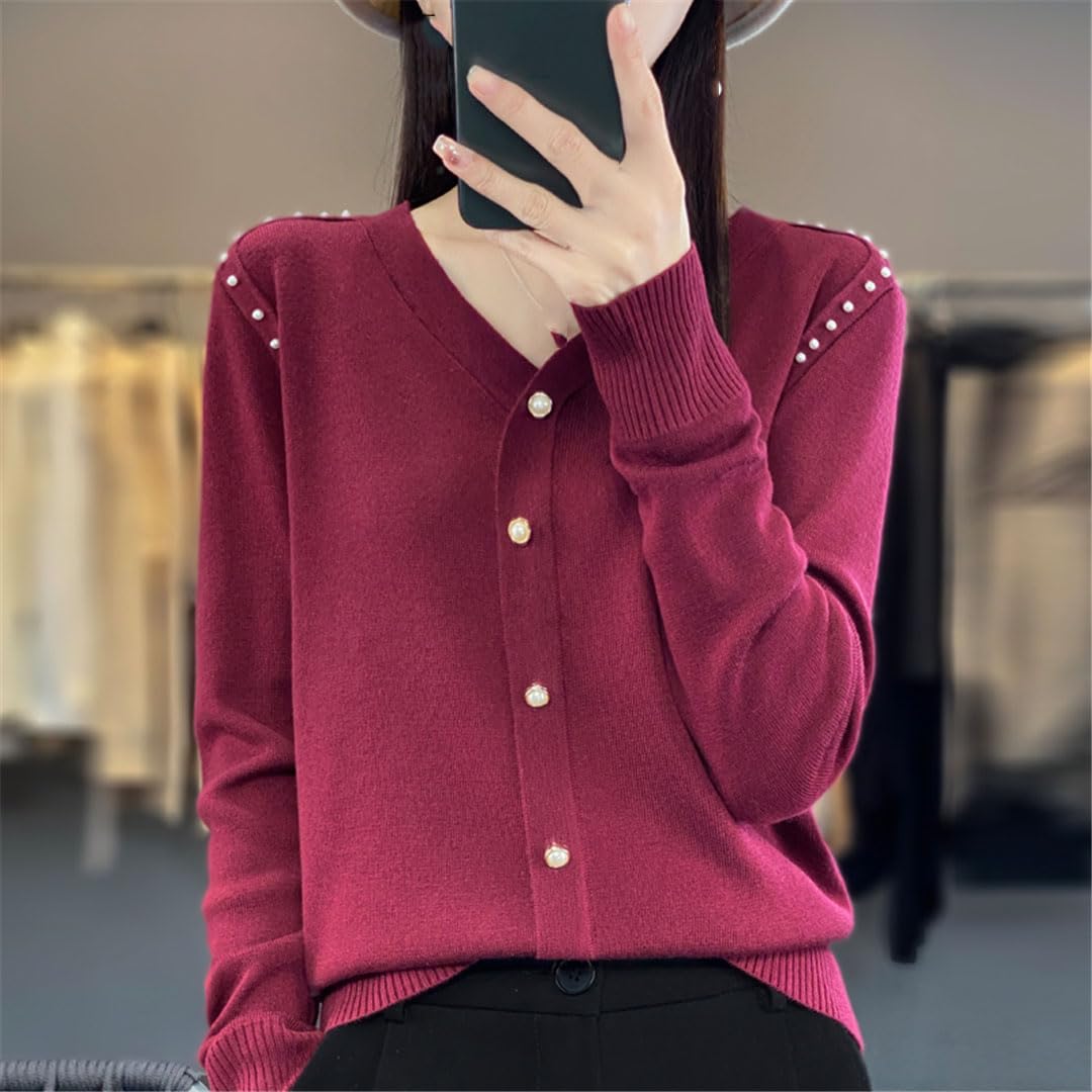 Chaqueta De Punto De Manga Larga con Botones Y Cuello En V para Mujer