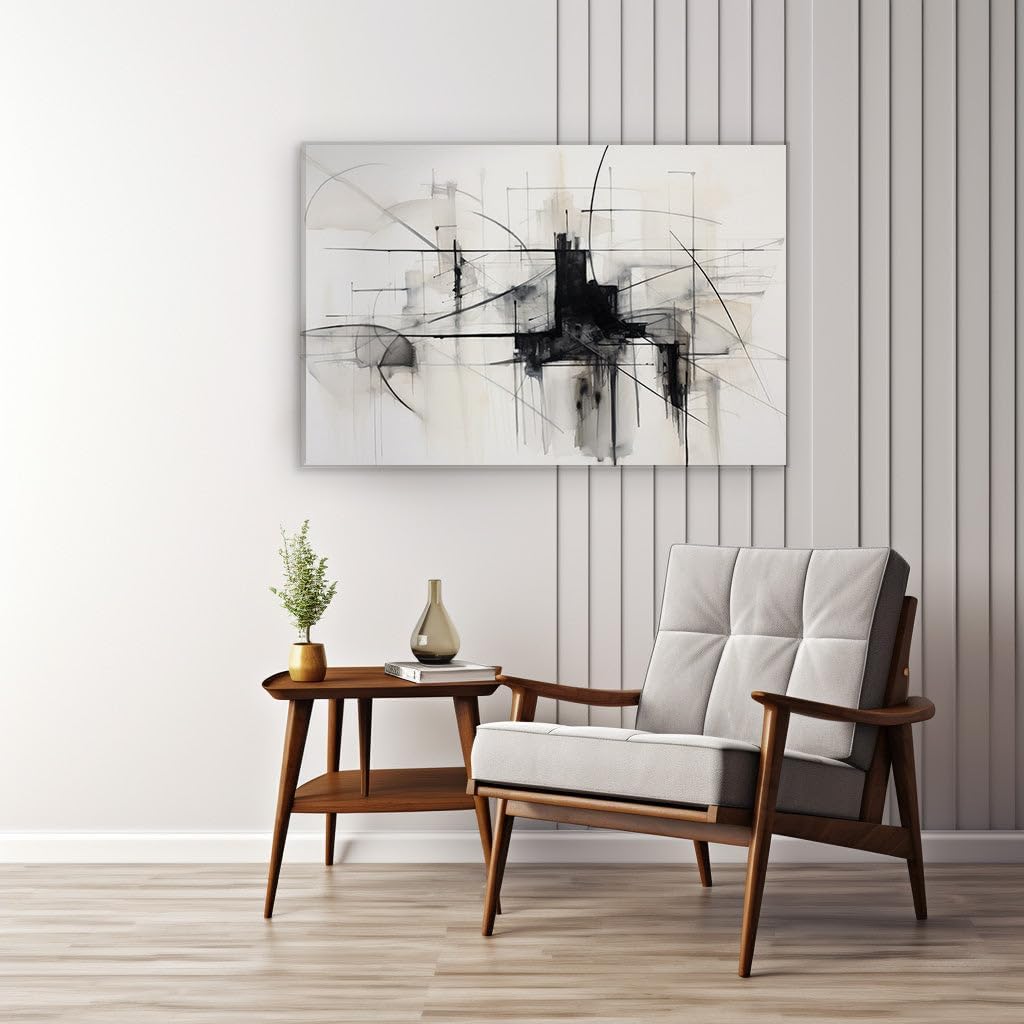 Canvas for Living room. Convergence of Complexity: The Dynamic Interplay of Lines in Minimalist Artistry, 27 x 18 inch Canvas Wall Art - Ready to Hang