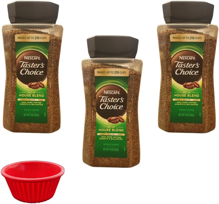 KING BUY BOX1 PCS cup Bundle with Decaffeinated Instant Coffee 14 Ounce, House Blend, 3 PACK compatible with Taster's Choice