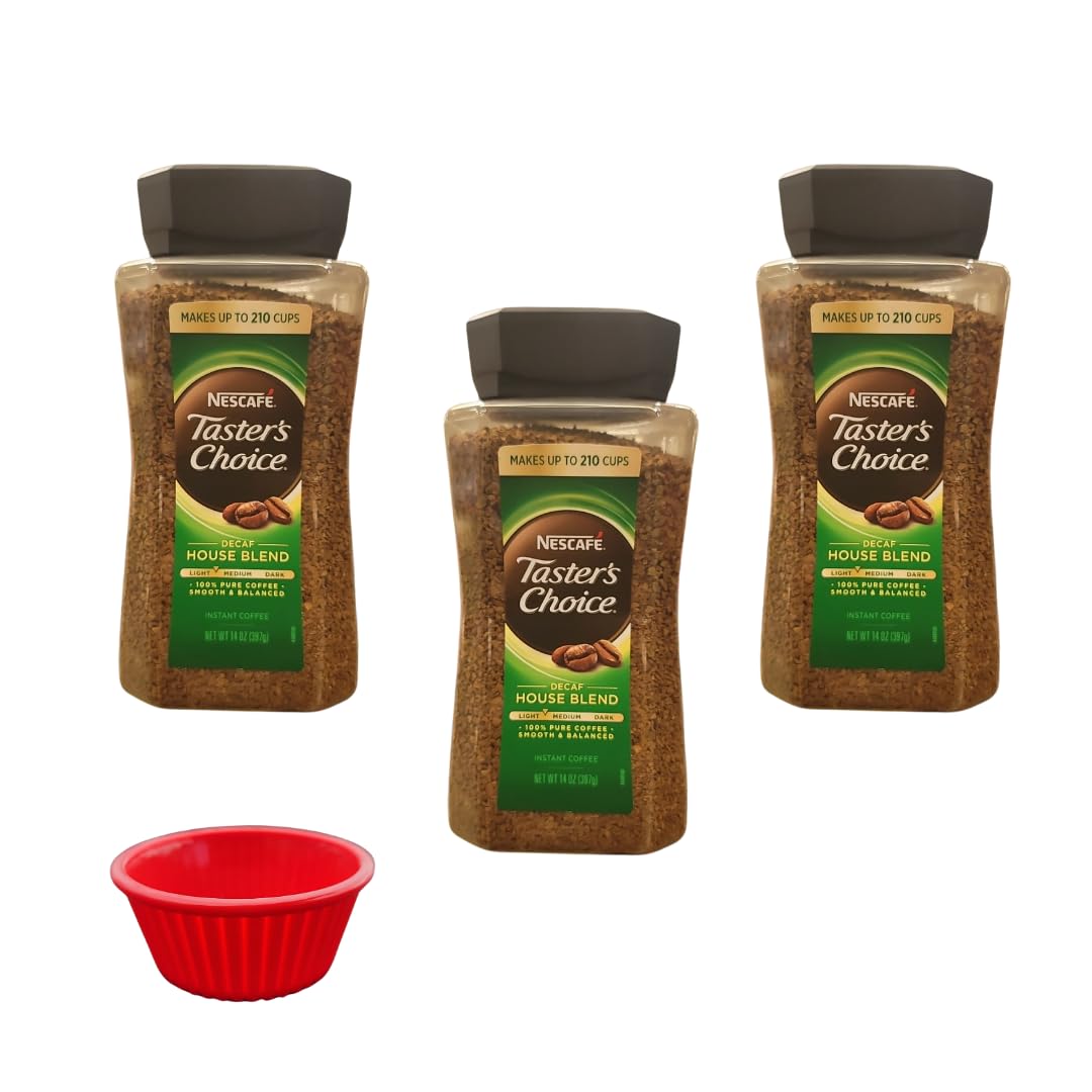 KING BUY BOX1 PCS cup Bundle with Decaffeinated Instant Coffee 14 Ounce, House Blend, 3 PACK compatible with Taster's Choice