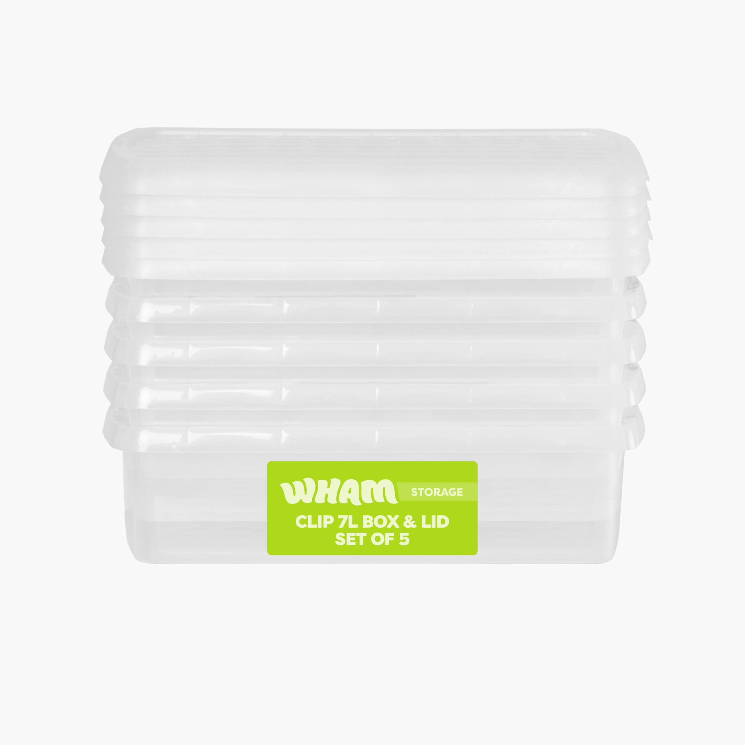 Wham Clip 5 X 7L Rectangular Plastic Storage Boxes With Clip Lock Lids. Ideal For HomeOfficeToys & MoreClear/clear from B&Q