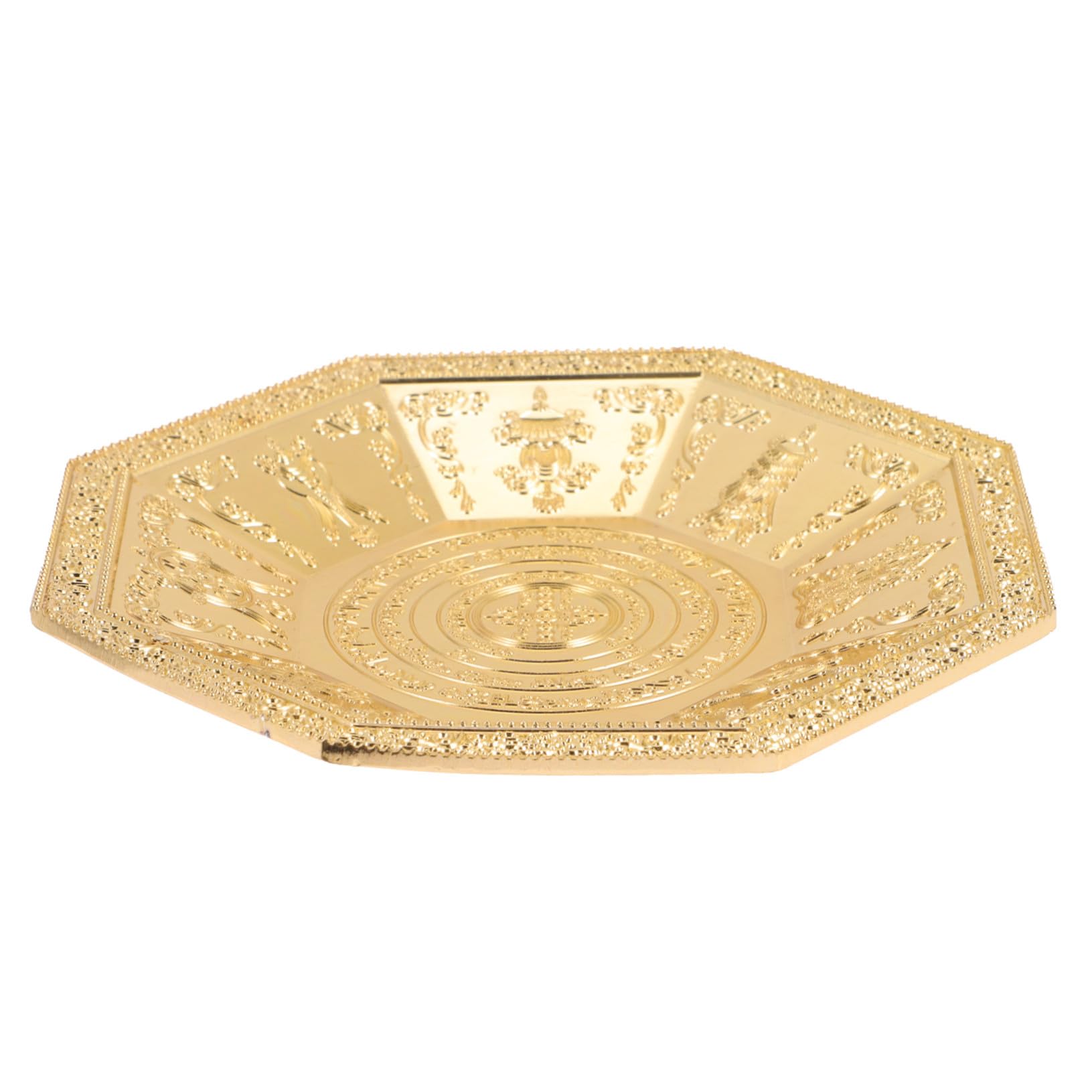 Plato budista de hierro dorado de alta resistencia y diseño octogonal