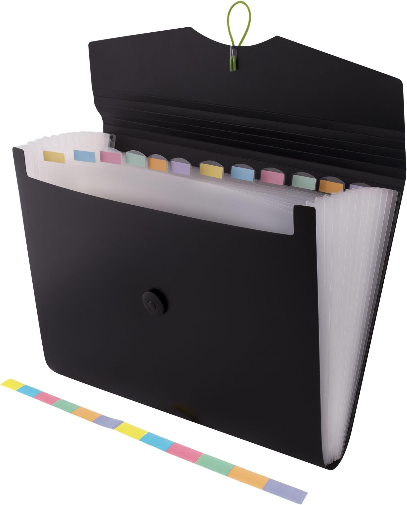 D.RECT | Expandable Expanding File | Document Organiser | Folders Expander for School - Office - Home | Expanding File Folders | Pockets Filing Box | 12 Compartments | Size: A4 | Colour: Black 5580