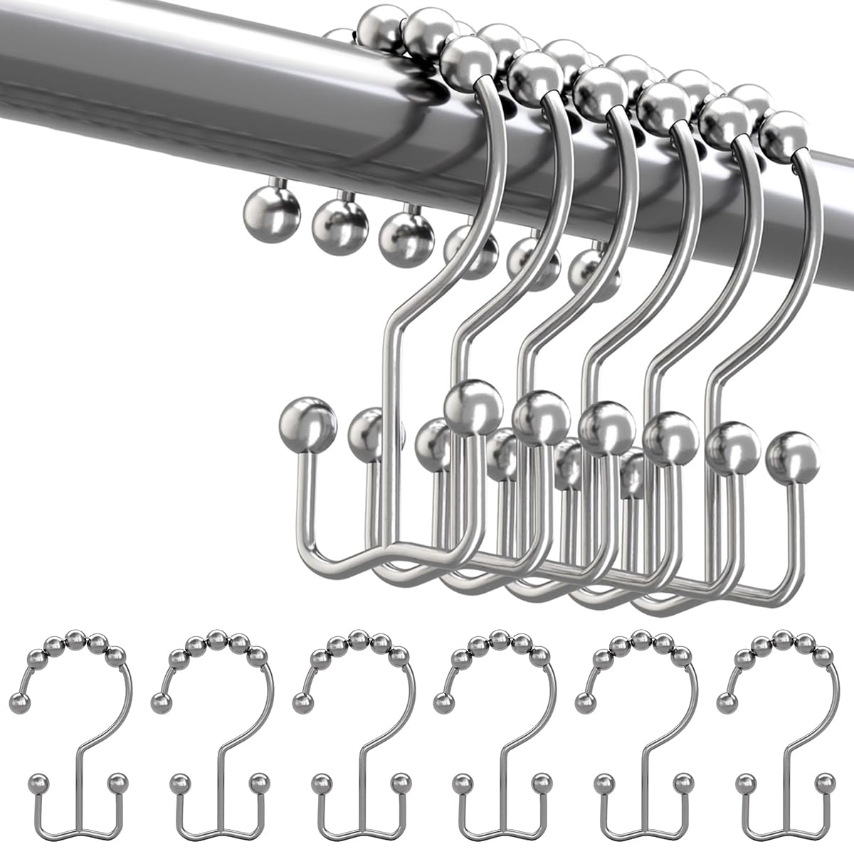 HASTHIP® 12Pcs Shower Curtain Hooks - Shower Curtain Rings Rust Proof Metal Double Glide Shower Hooks Rings for Bathroom Shower Rods Curtains (Nickel) (B0CNC37LTB) Amazon Price History, Amazon Price Tracker