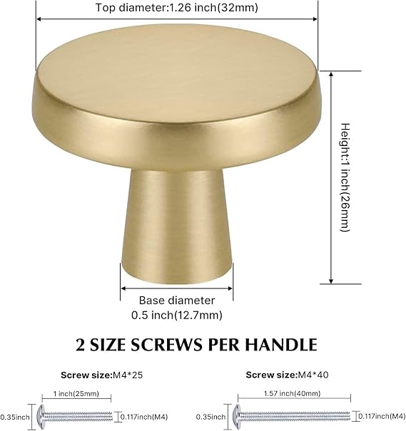 Haliwu 5 Pack Brushed Gold Cabinet Knobs Gold Dresser Drawer Knobs Round Brass Kitchen Cabinet Hardware Zinc Alloy