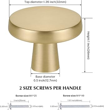 Haliwu 5 Pack Brushed Gold Cabinet Knobs Gold Dresser Drawer Knobs Round Brass Kitchen Cabinet Hardware Zinc Alloy