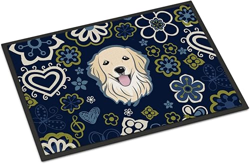 Caroline's Treasures BB5056JMAT - Felpudo de 24 x 36 pulgadas, diseño de flores azules, para interiores y exteriores, para entrada, antideslizante,