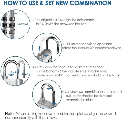 Miniatura 6 de GIVERARE Paquete de 8 cerraduras de combinación, candado de 3 dígitos sin llave, cerraduras de equipaje reiniciables para mochila, gimnasio, escuela