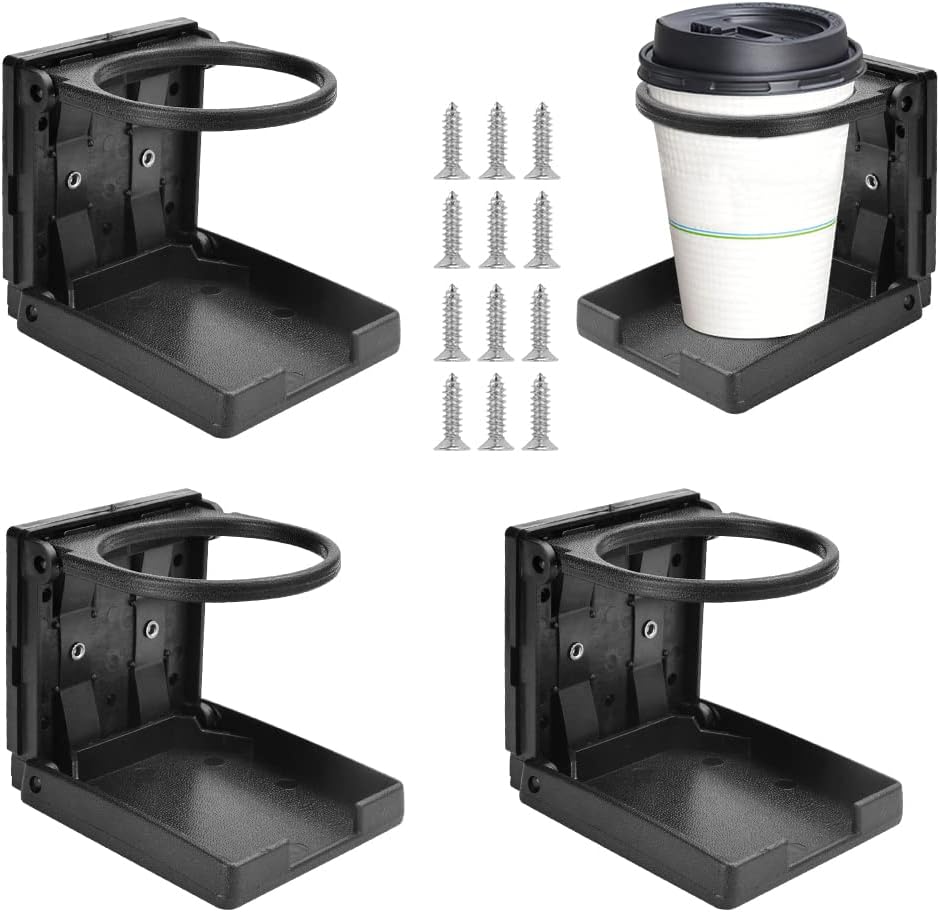 3 PCS Folding Cup Drink Holder Universal Automotive Car Cup Holders for Drinks, Car Drink Holder Stand Foldable Drinking Cup Holder with Screw for Boat Car Marine Truck Caravan (Black)