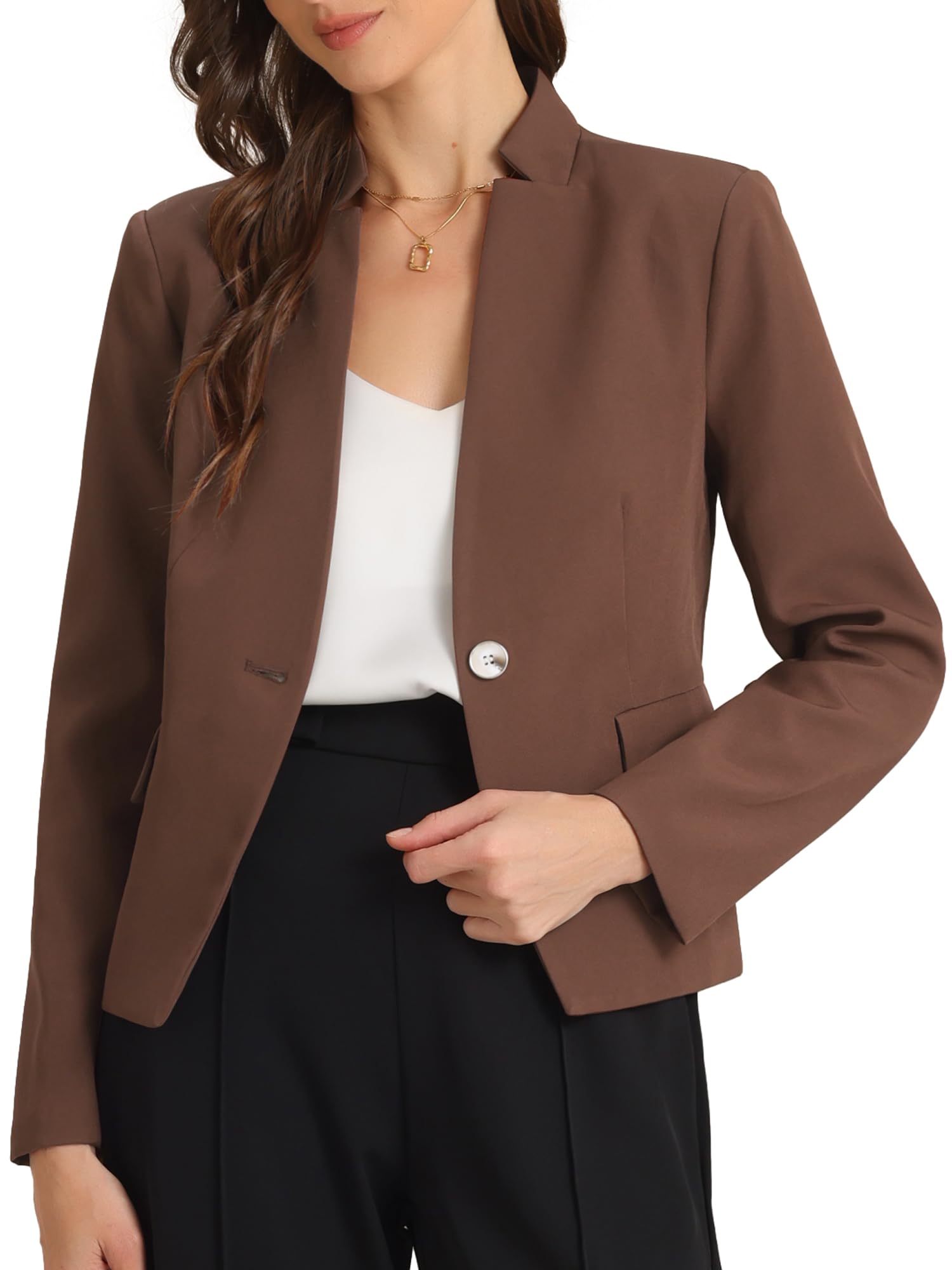 Allegra K Business Casual Blazer for Womens Notched Stand Collar Long Sleeve Button Work Blazer Suit Jacket