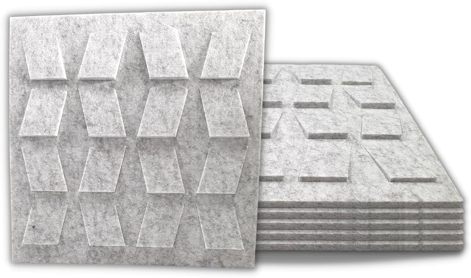 UNIDUS ACOUSTICS 3D Para Acoustic Wall Panels Set of 6, 12"x12"x1"(9mm), Marble Grey | 3D Acoustic Panels for Wall | Soundproof Panels High Density Acoustic Absorption Panel